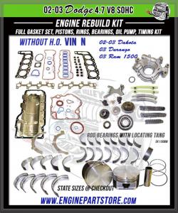 02-03 dodge durango dakota 4.7 v8 engine rebuild kit w/tang