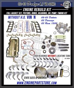 02-03 dodge durango dakota 4.7 v8 engine rebuild kit w/tang