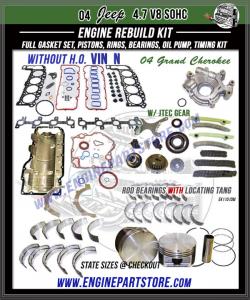 04 jeep grand cherokee 4.7 16V engine rebuild kit w/loc tang