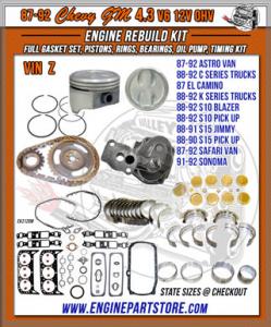 87-92 Chevy GMC Truck 4.3 V6 engine rebuild kit vin z