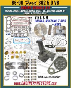 86-90 Ford 5.0 302 engine rebuild kit 1.608 deep dish piston